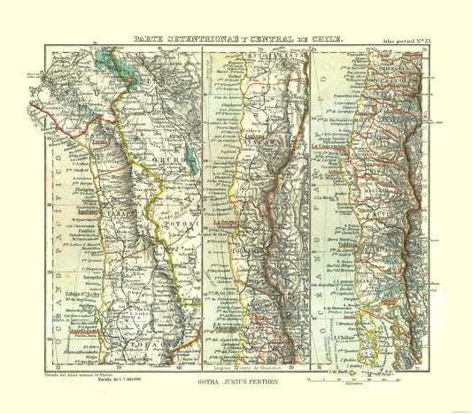 Historic Map - Chile Northern Central - Perthes 1921 - 26.19 x 23 - Vintage Wall Art