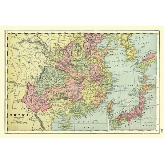 Historic Map - China - Cram 1901 - 33.44 x 23 - Vintage Wall Art