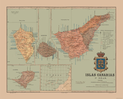 Historic Map - Canary Islands 1902 Africa Spain - Martine 1904 - 28.45 x 23 - Vintage Wall Art