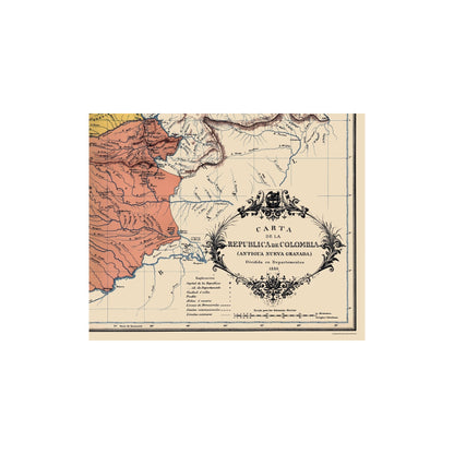 Historic Map - Colombian Republic - Lahure 1886 - 23 x 27.98 - Vintage Wall Art