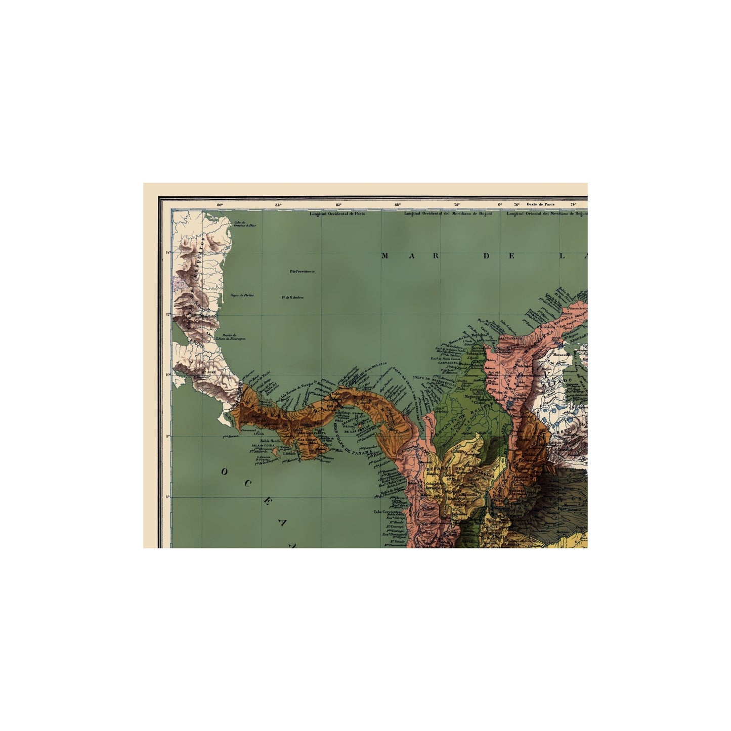 Historic Map - Colombian Republic - Lahure 1886 - 23 x 27.98 - Vintage Wall Art