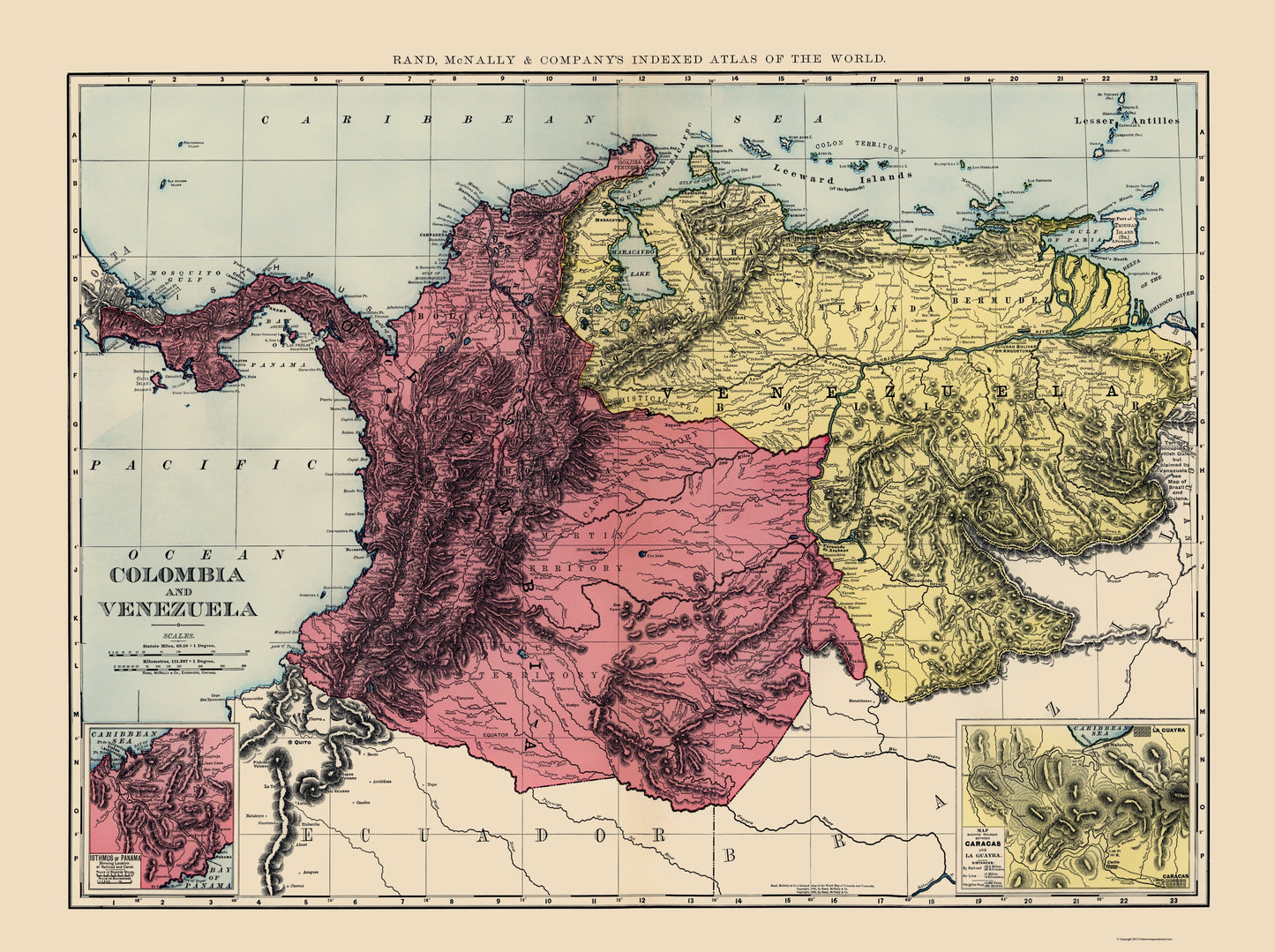 Historic Map - Colombia Venezuela - Rand McNally 1898 - 23 x 30.80 - Vintage Wall Art