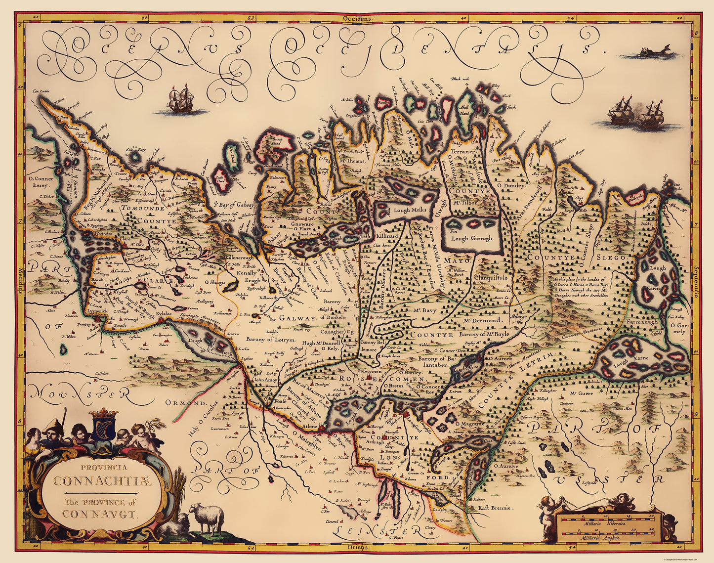 Historic Map - Connacht Province Ireland - Jansson 1642 - 23 x 29.18 - Vintage Wall Art