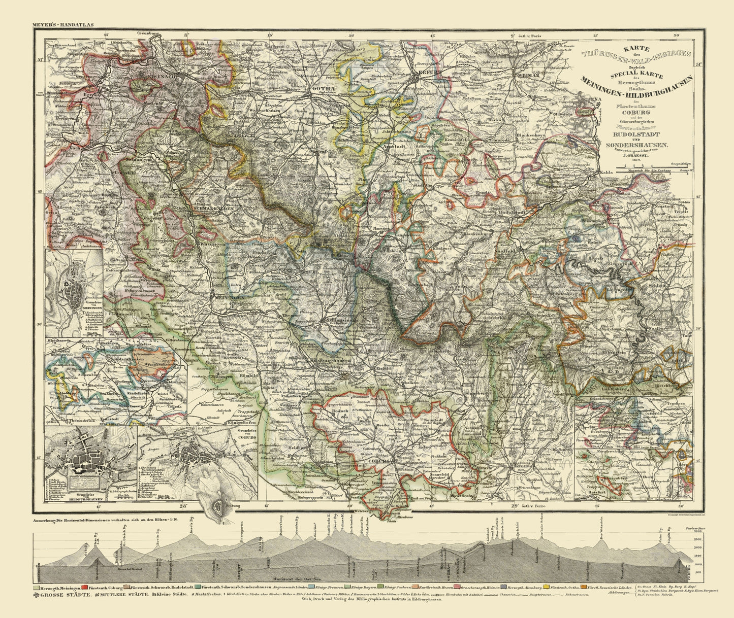 Historic Map - Coburg Hildburghausen Region Germany - Meyer 1849 - 23 x 27 - Vintage Wall Art