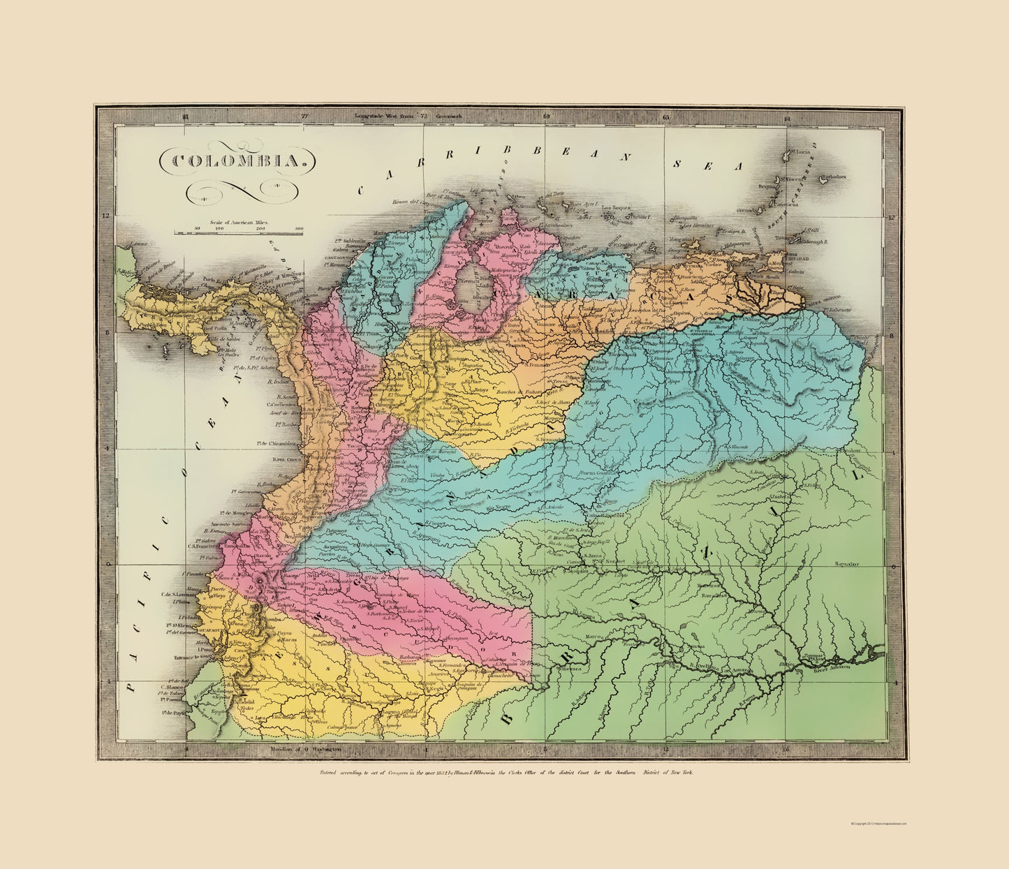 Historic Map - Colombia - Stone 1835 - 23 x 26.70 - Vintage Wall Art