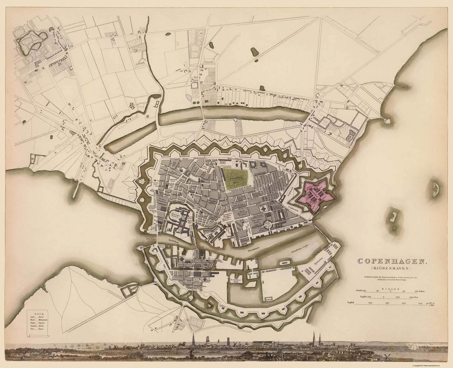 Historic Map - Copenhagen Denmark - Chapman 1856 - 23 x 28.34 - Vintage Wall Art