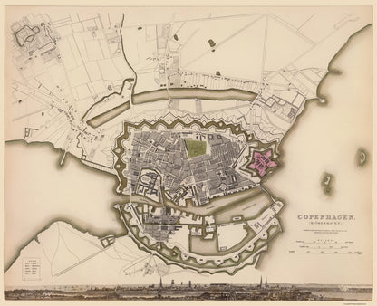 Historic Map - Copenhagen Denmark - Chapman 1856 - 23 x 28.34 - Vintage Wall Art