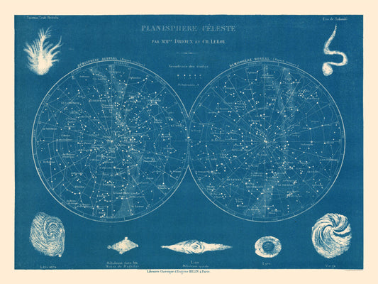 Historic Map - Celestial Planisphere - Drioux 1882 - 30.69 x 23 - Vintage Wall Art