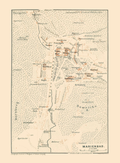 Historic Map - Marianske Lazne Czech Republic - Baedeker 1896 - 23 x 31.33 - Vintage Wall Art