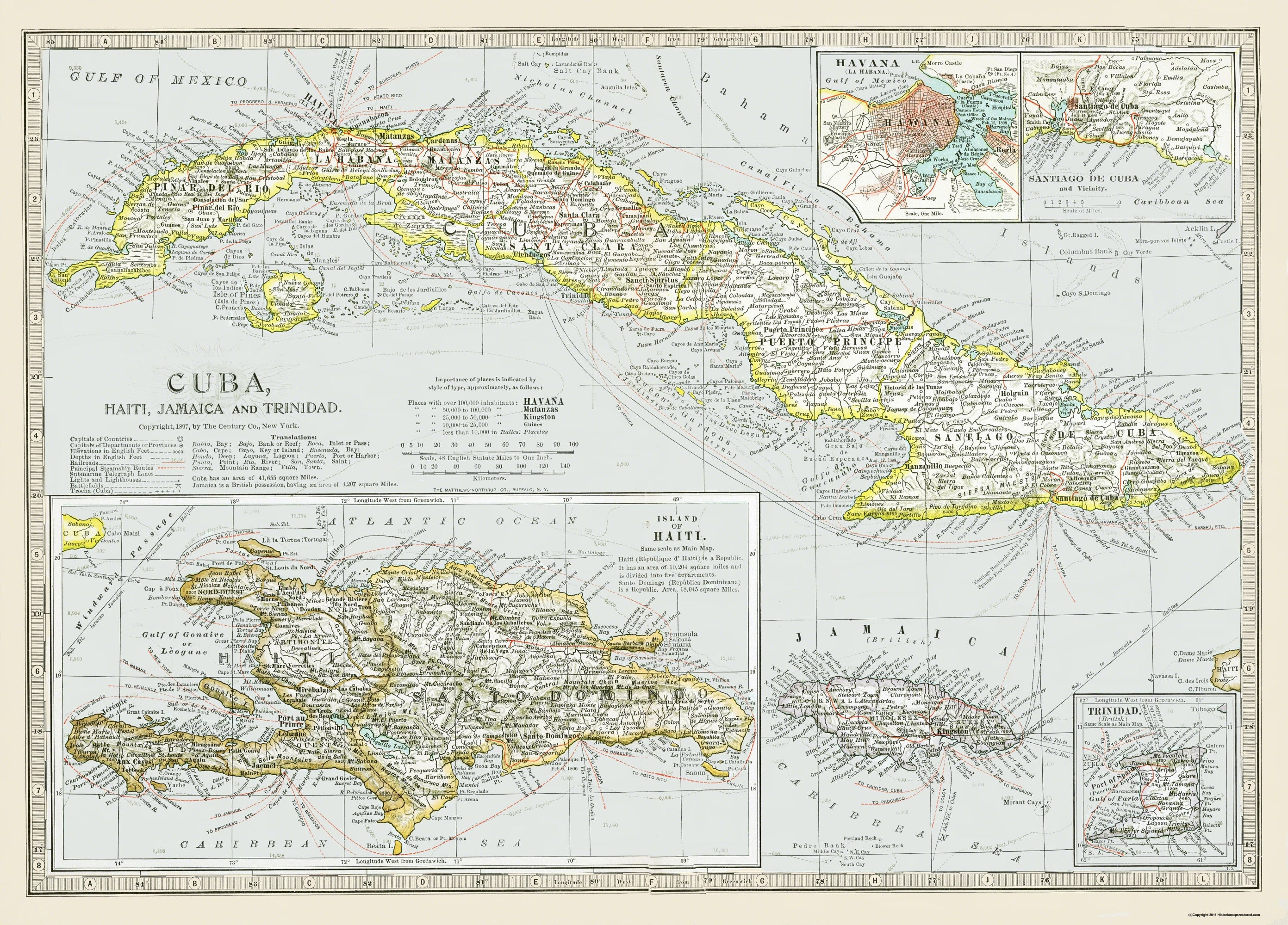 Historic Map - Cuba Haiti Jamaica Trinidad - Century 1897 - 32 x 23 ...