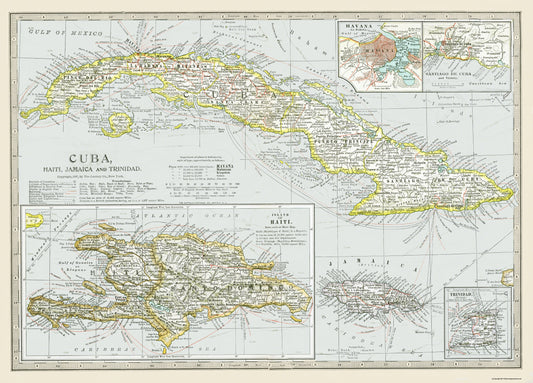 Historic Map - Cuba Haiti Jamaica Trinidad - Century 1897 - 32 x 23 - Vintage Wall Art