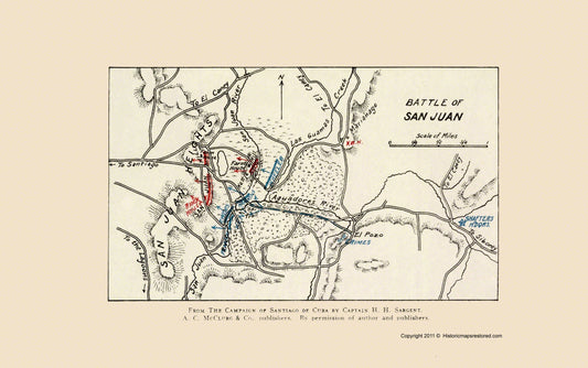 Historic War Map - San Juan Battle Map 1 - McClurg 1907 - 23 x 36.70 - Vintage Wall Art