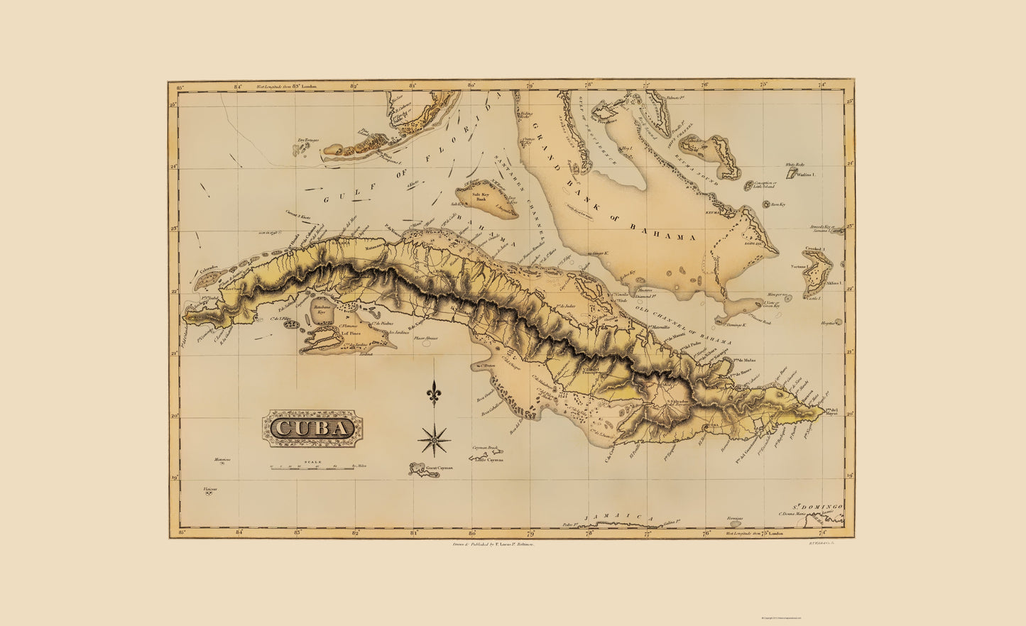 Historic Map - Cuba - Lucas 1823 - 23 x 37.68 - Vintage Wall Art