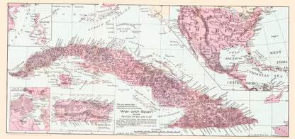 Historic War Map - Cuba Spanish American War - McConnell 1907 - 23 x 48.82 - Vintage Wall Art