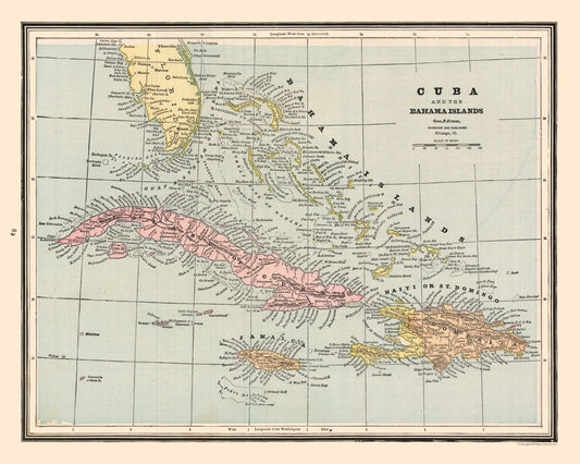 Historic Map - Central America Cuba Bahama Islands - Cram 1888 - 28.80 x 23 - Vintage Wall Art