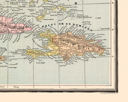 Historic Map - Central America Cuba Bahama Islands - Cram 1888 - 28.80 x 23 - Vintage Wall Art