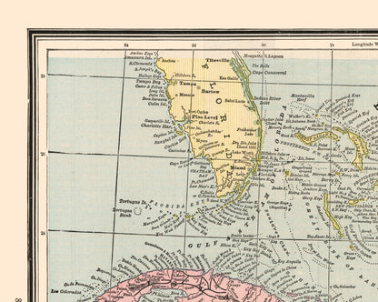 Historic Map - Central America Cuba Bahama Islands - Cram 1888 - 28.80 x 23 - Vintage Wall Art