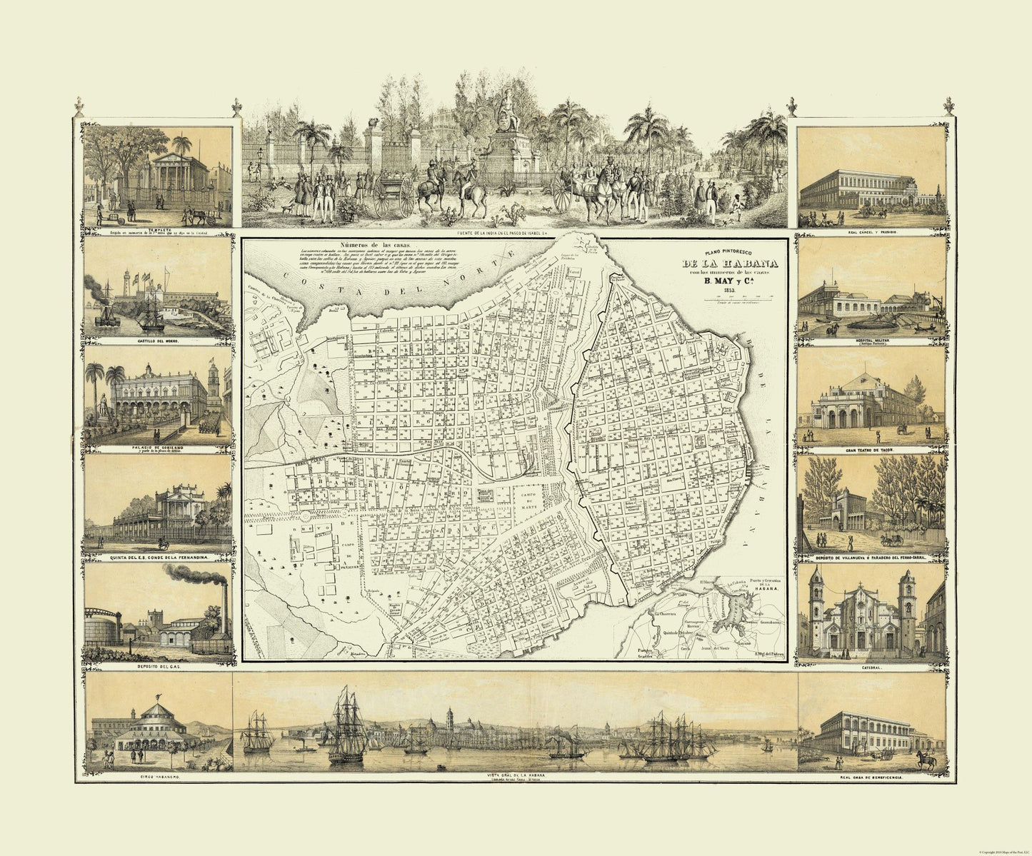 Historic Map - Havana Cuba - May 1853 - 27.71 x 23 - Vintage Wall Art