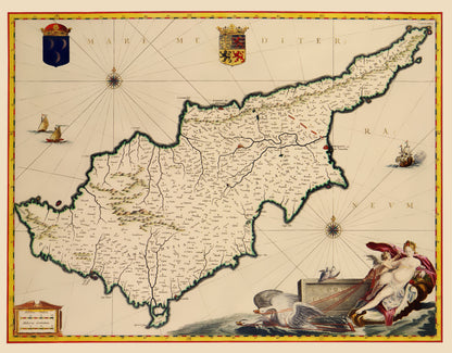 Historic Map - Mediterranean Cyprus - Blaeu 1635 - 23 x 29.45 - Vintage Wall Art