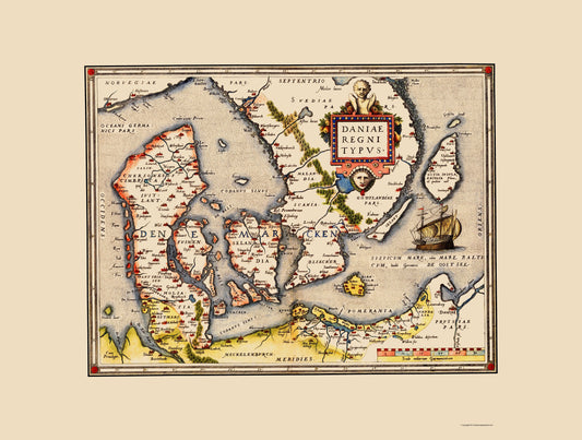 Historic Map - Denmark - Ortelius 1570 - 23 x 30.38 - Vintage Wall Art