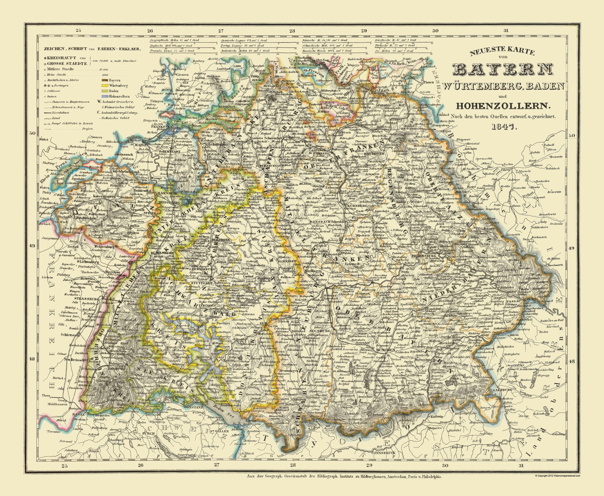 Historic Map - Bavaria Region Germany - 1841 - 23 x 27 - Vintage Wall ...