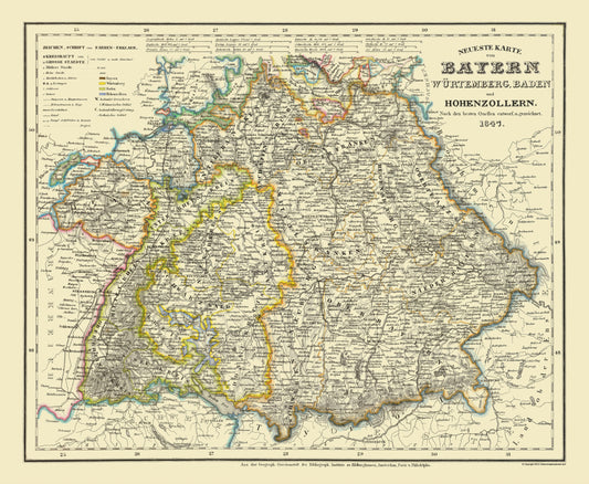 Historic Map - Bavaria Region Germany - 1841 - 23 x 27 - Vintage Wall Art