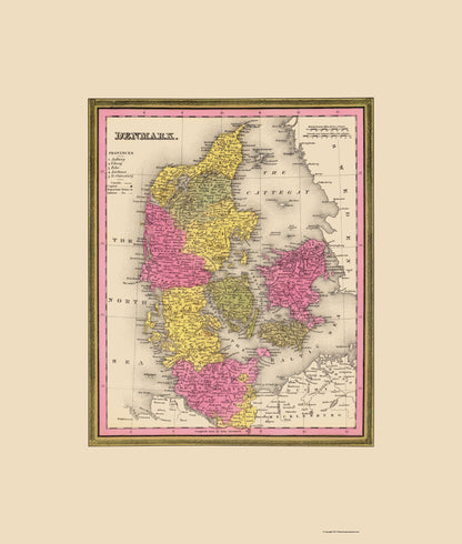 Historic Map - Denmark - Mitchell 1846 - 23 x 27.10 - Vintage Wall Art