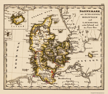 Historic Map - Denmark Iceland - Stieler 1852 - 23 x 26.33 - Vintage Wall Art