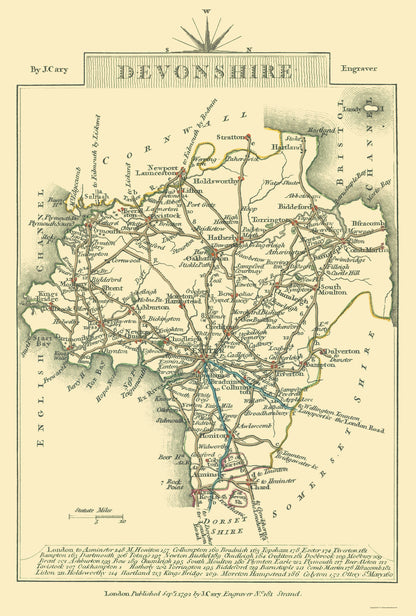Historic Map - Devonshire County England - Cary 1792 - 23 x 34.04 - Vintage Wall Art