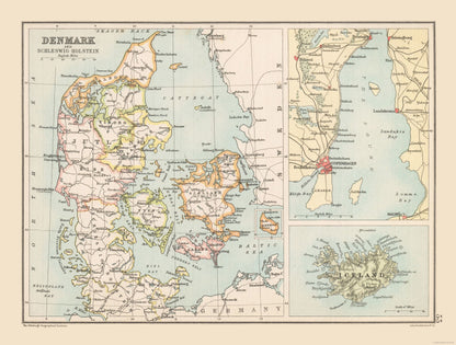 Historic Map - Schleswig Holstein Germany Denmark - Bartholomew 1892 - 30.38 x 23 - Vintage Wall Art