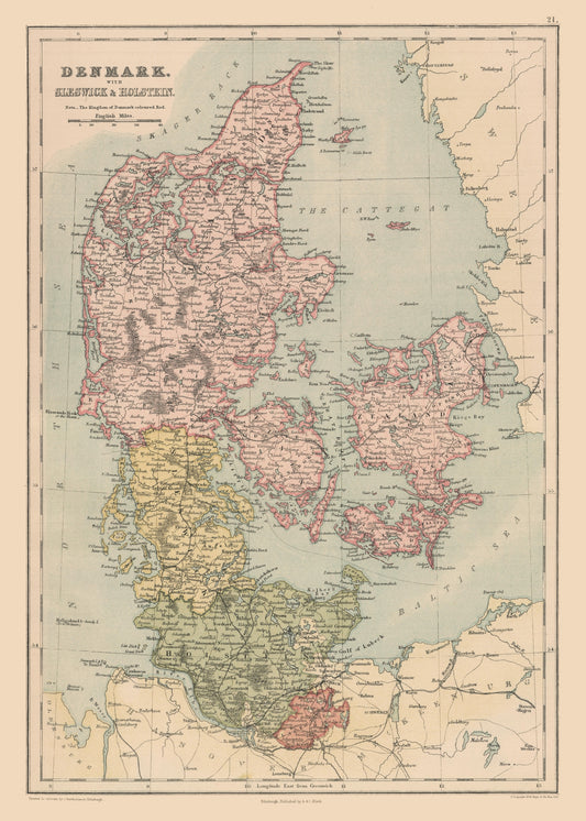 Historic Map - Denmark - Black 1867 - 23 x 32.21 - Vintage Wall Art