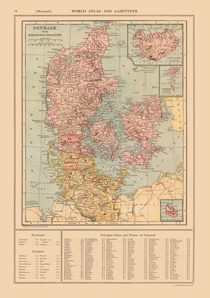 Historic Map - Schleswig Holstein Germany Denmark - Reynold 1921 - 23 x 32.61 - Vintage Wall Art