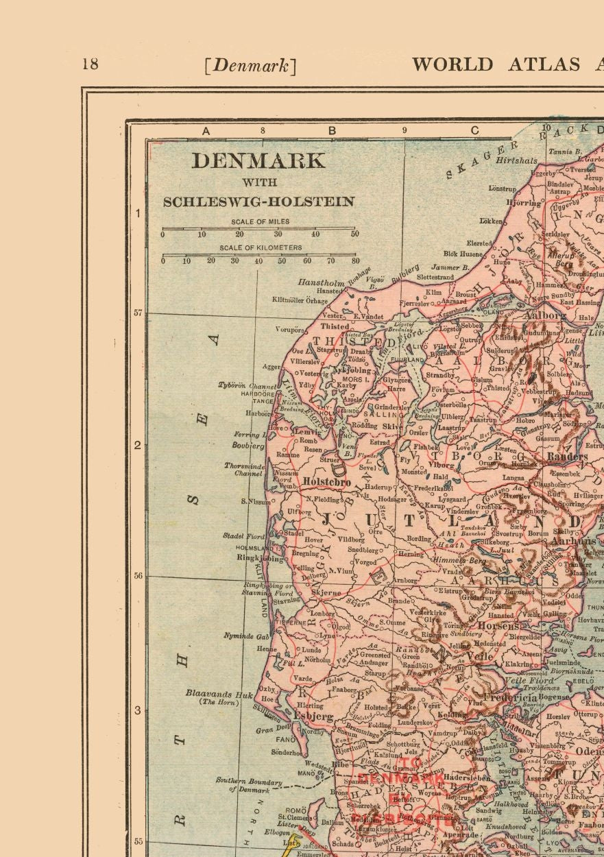 Historic Map - Schleswig Holstein Germany Denmark - Reynold 1921 - 23 x 32.61 - Vintage Wall Art