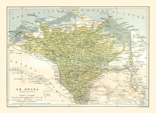 Historic Map - Egypt Nile Delta - Baedeker 1913 - 31.85 x 23 - Vintage Wall Art