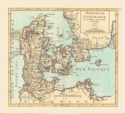 Historic Map - Denmark Kingdom - Robert 1748 - 25.16 x 23 - Vintage Wall Art