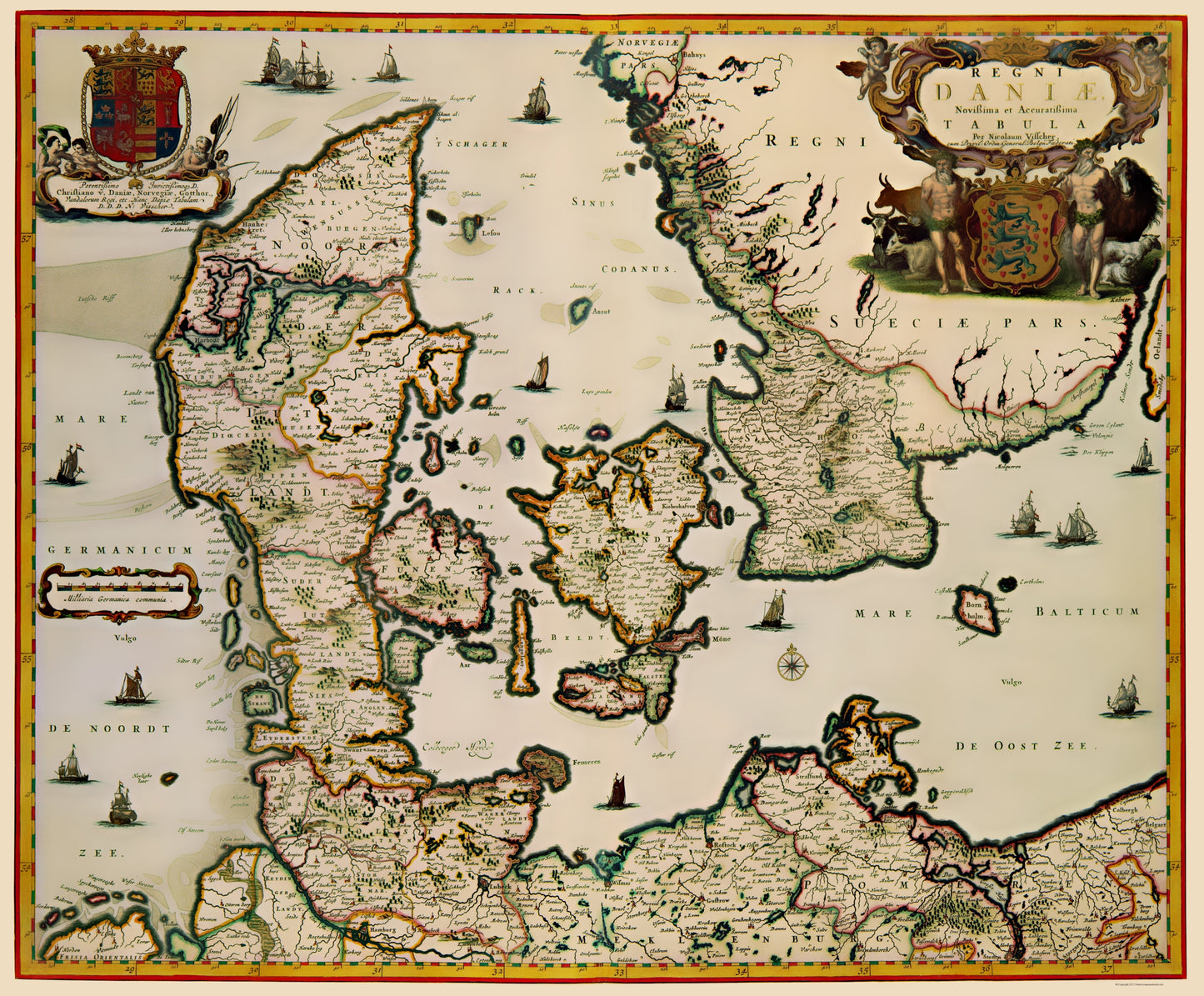 Historic Map - Denmark - Blaeu 1662 - 23 x 27.80 - Vintage Wall Art