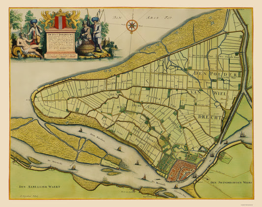 Historic Map - Dordrecht Netherlands - Van Nispen 1673 - 23 x 29.13 - Vintage Wall Art