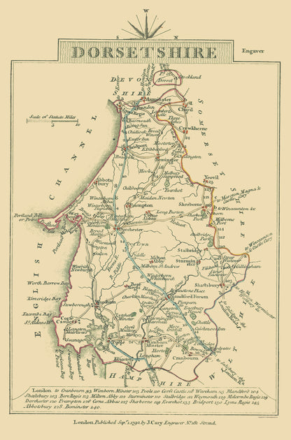 Historic Map - Dorsetshire County England - Cary 1792 - 23 x 34.83 - Vintage Wall Art