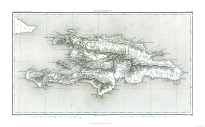 Historic Map - Dominican Republic Haiti - Thiers 1866 - 36.91 x 23 - Vintage Wall Art