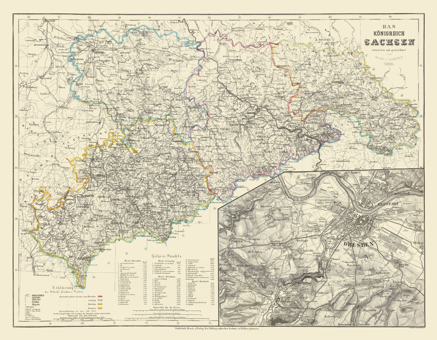 Historic Map - Saxony Region Dresden Germany - Radefeld 1860 - 23 x 29 - Vintage Wall Art