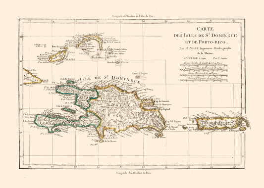 Historic Map - Dominican Republic Puerto Rico - Santini 1794 - 32.23 x 23 - Vintage Wall Art