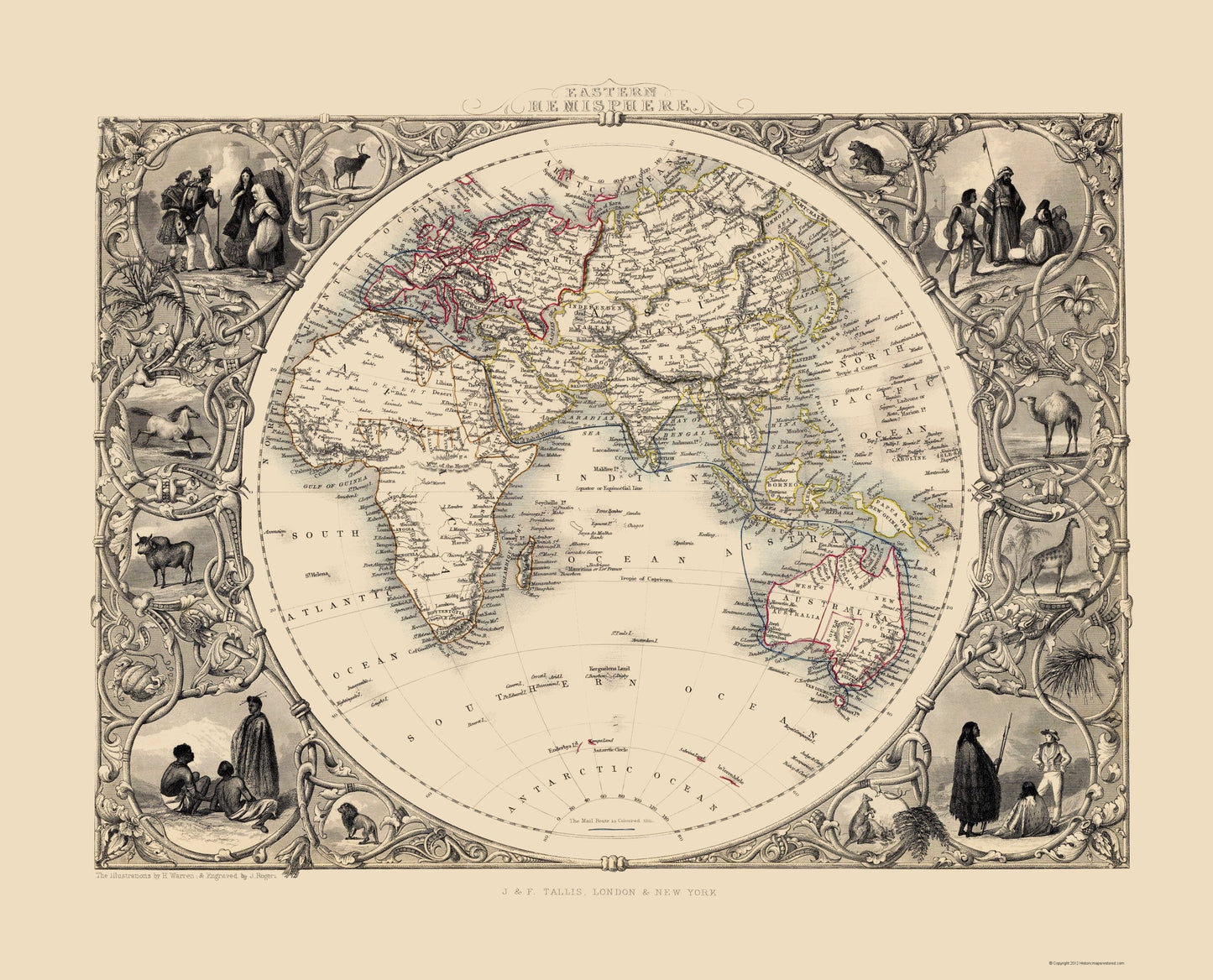 Historic Map - Eastern Hemisphere - Tallis 1851 - 23 x 28.45 - Vintage Wall Art