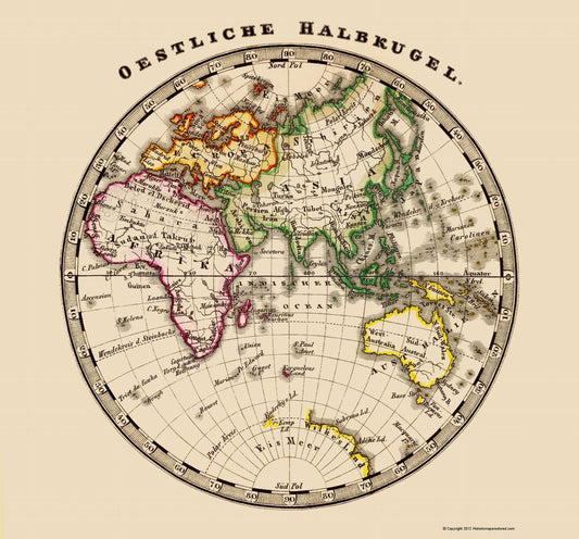 Historic Map - Eastern Hemisphere - Stieler 1852 - 23 x 24.70 - Vintage Wall Art