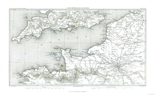 Historic Nautical Map - English Channel - Thiers 1866 - 37.51 x 23 - Vintage Wall Art