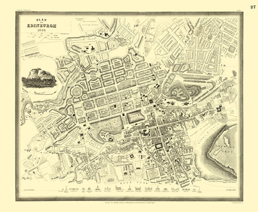 Historic Map - Edinburgh Plan - Meyers 1844 - 27.98 x 23 - Vintage Wall Art