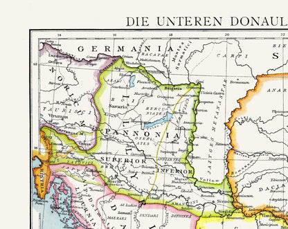 Historic Map - Roman Empire Lower Danubian Countries - Droysen 1886 - 28.90 x 23 - Vintage Wall Art