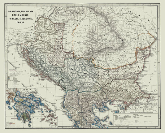 Historic Map - Dacia Moesia Thracia North Macedonia - Spruner 1865 - 28.53 x 23 - Vintage Wall Art