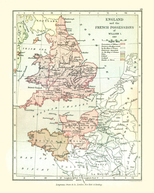 Historic Map - England French Possesions 1087 - Gardiner 1902 - 23 x 28.74 - Vintage Wall Art