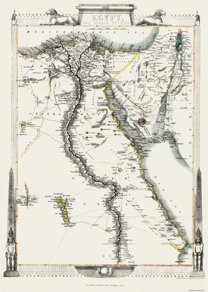 Historic Map - Egypt Arabia Petraea - Tallis 1851 - 23 x 32.19 - Vintage Wall Art