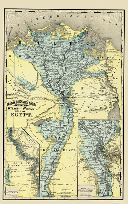 Historic Map - Egypt - Rand McNally 1892 - 23 x 36.63 - Vintage Wall Art